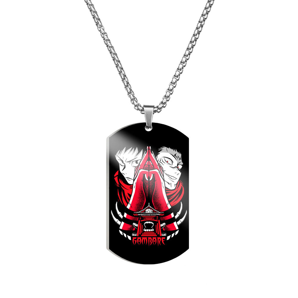 Trendy Anime Printed Dog Tag Necklace