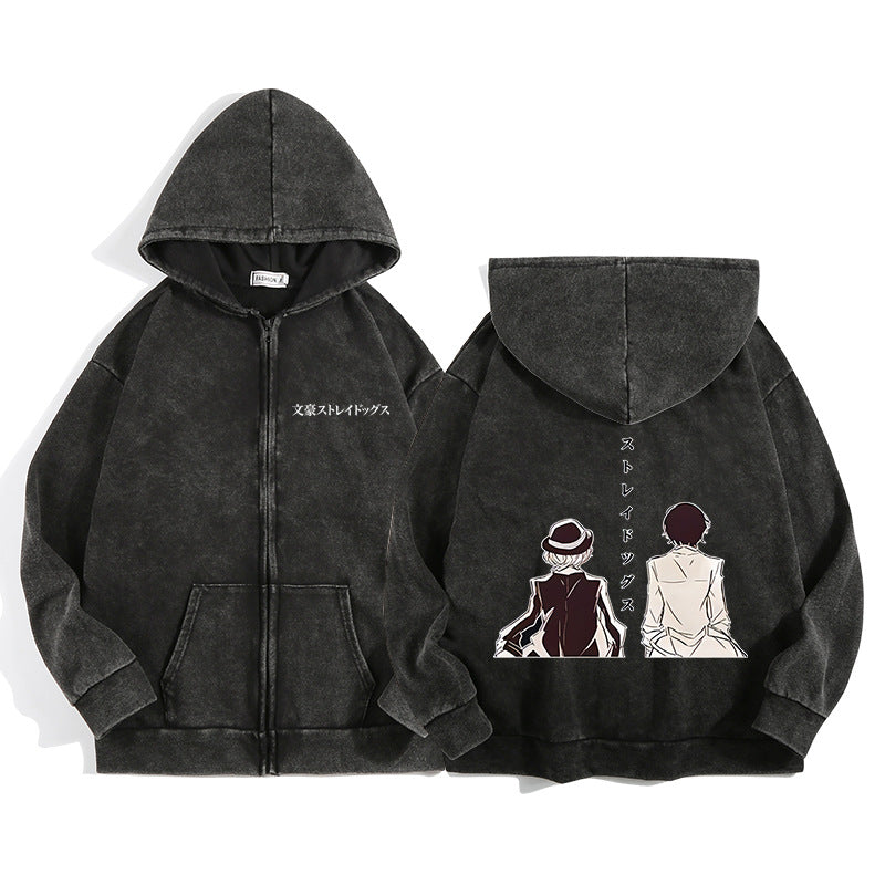 Vintage Anime Black Zipper Hoodie