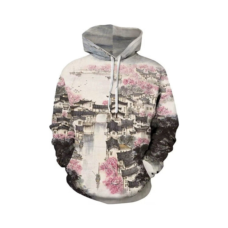 Retro Unisex Floral Digital Print Pattern Hoodie