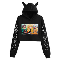 Girls Sexy Anime Print Cat Ears Cropped Hoodie