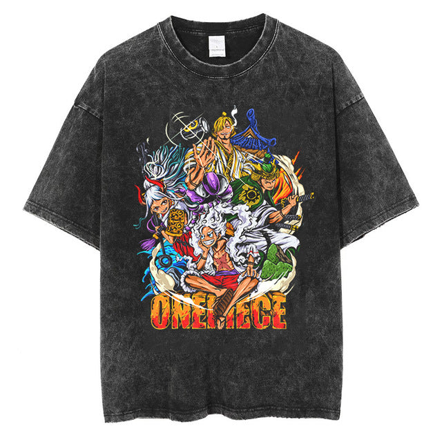 Trendy Anime Printed Short-sleeved Washed T-shirt