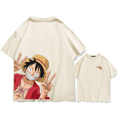 Unisex Luffy Cotton Short-sleeved Loose T-shirt