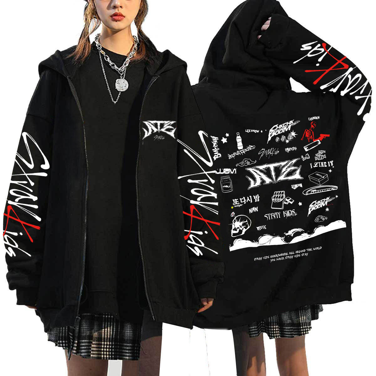 KPOP ATZ Logo Print Loose Zipper Hoodie