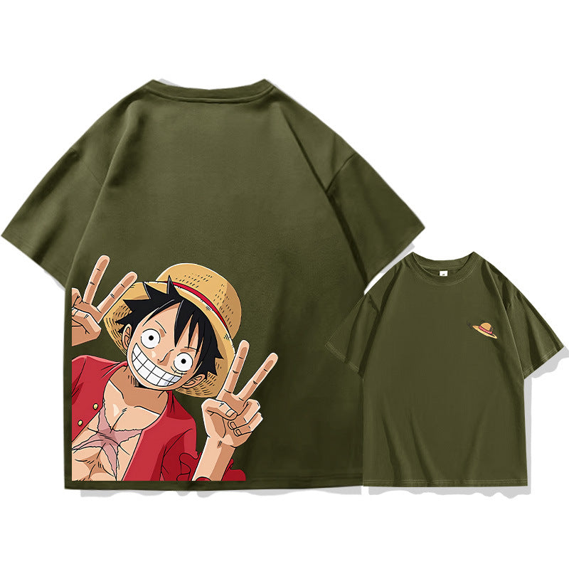 Unisex Luffy Cotton Short-sleeved Loose T-shirt