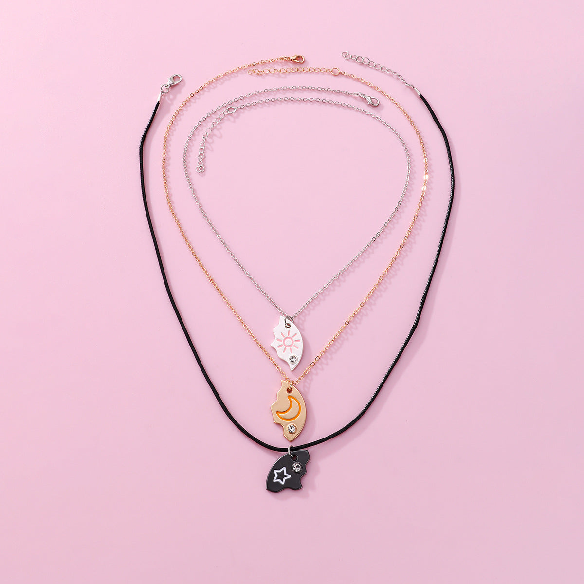 Star Moon Sun Splicing Pendant Necklace