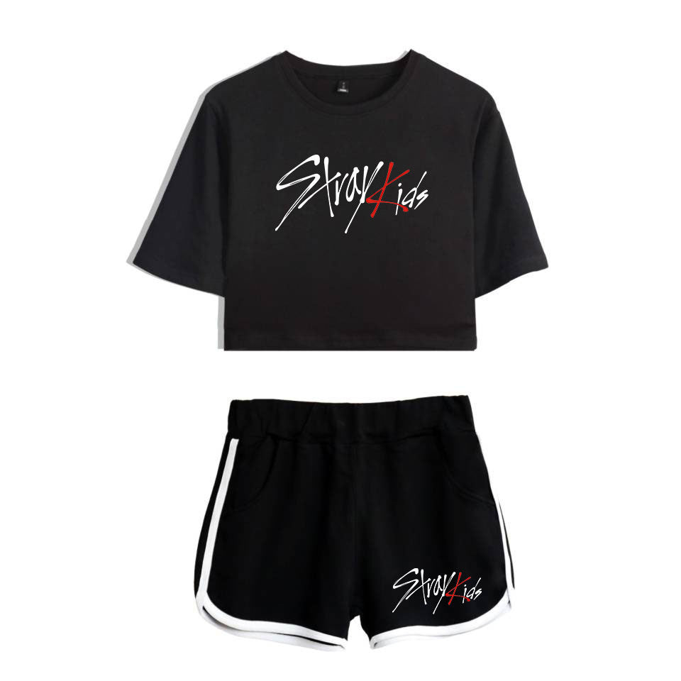 SKZ Logo Short-sleeved Crop Top Shorts