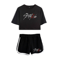 SKZ Logo Short-sleeved Crop Top Shorts