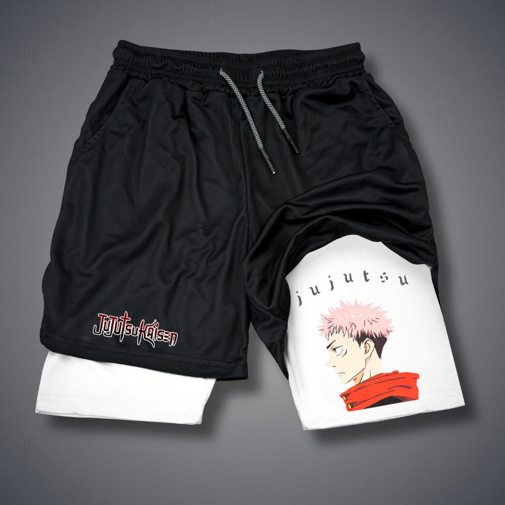 Men's Anime Printed Double-layer Casual Shorts