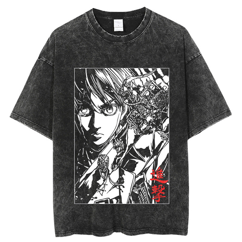 Vintage Washed Anime Pattern T-shirt