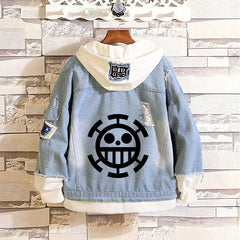 Unisex Luffy Print Casual Denim Hooded Jacket