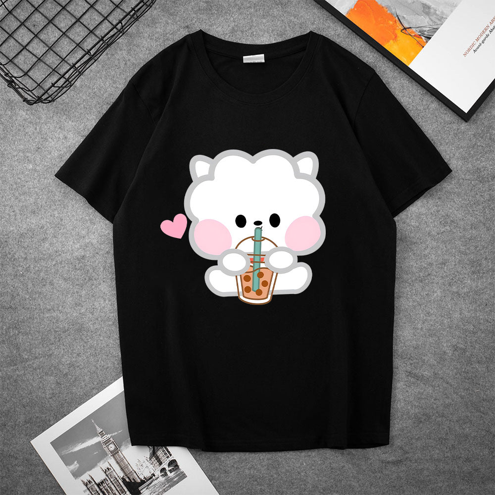 Cute Women's Kpop Cartoon Printed Loose T-shirt