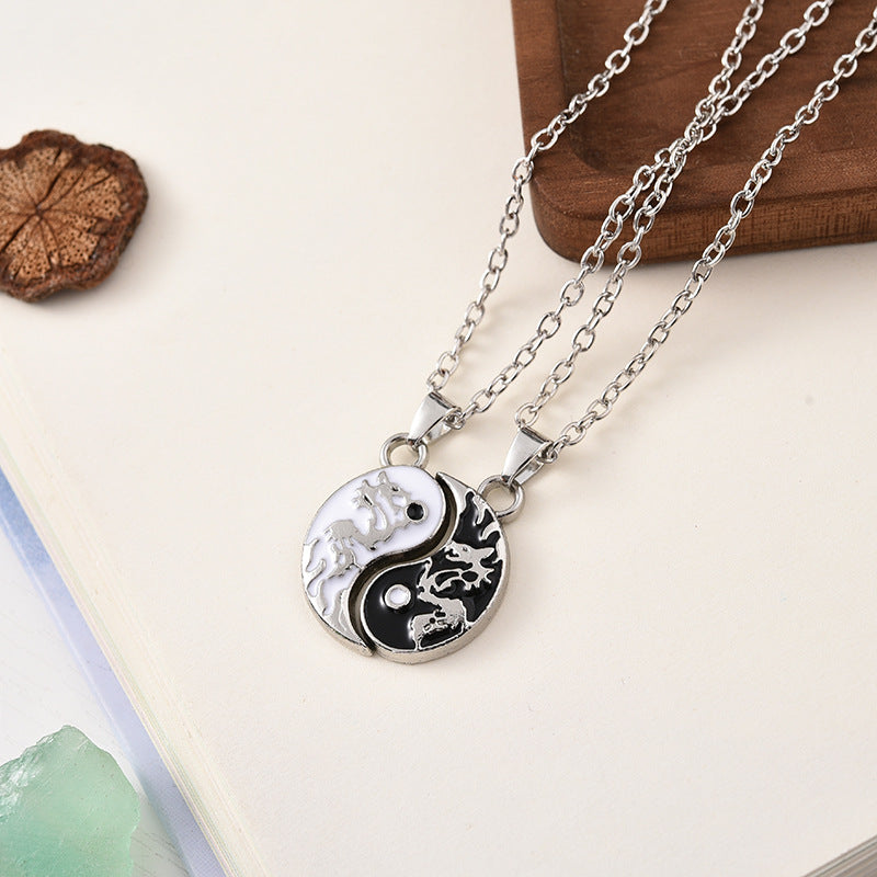 Sun Moon Yin Yang Couple Necklace Set