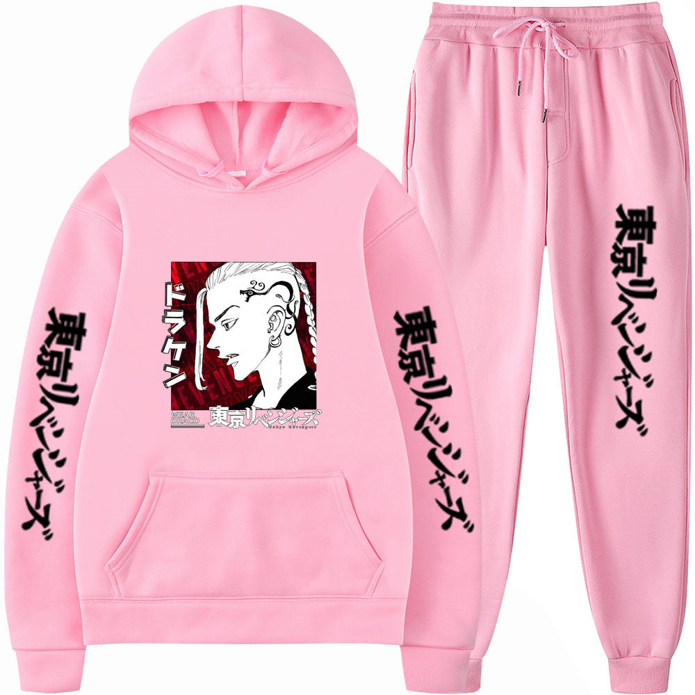 Unisex Anime Loose Casual Sports Hoodie Pants Suit