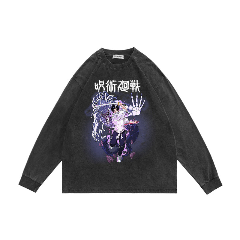 Retro Washed Anime Crew Neck Sweatshirt