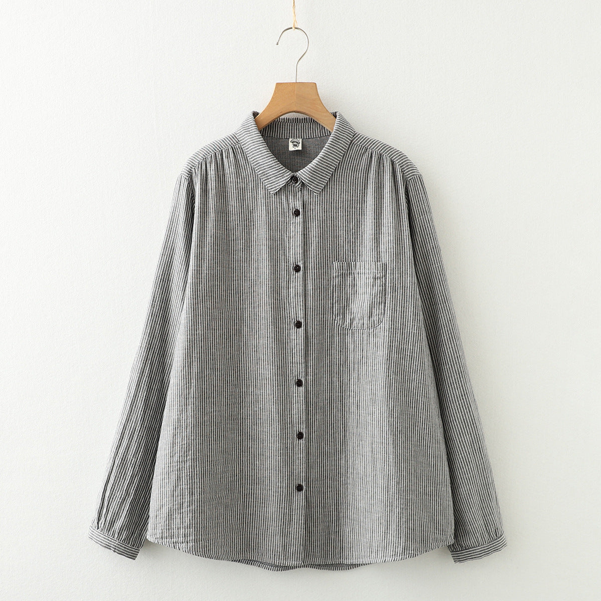 Women's Korean Style Pocket Striped Double-layer Shirt