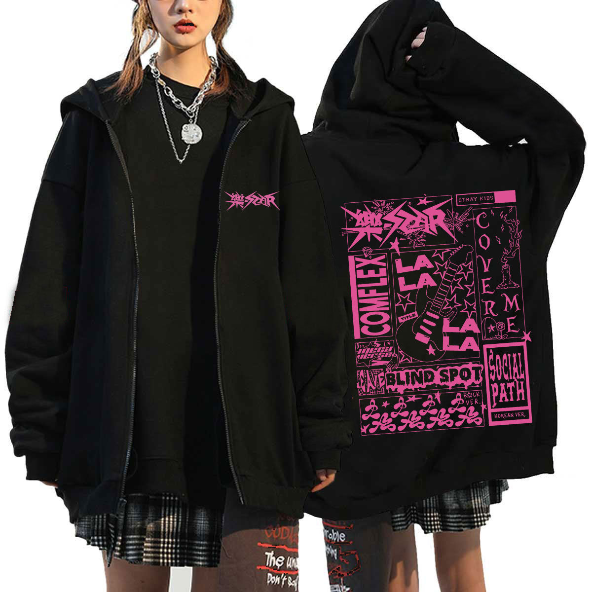 Unisex Chic Kpop Letter Printed Loose Zipper Hoodie