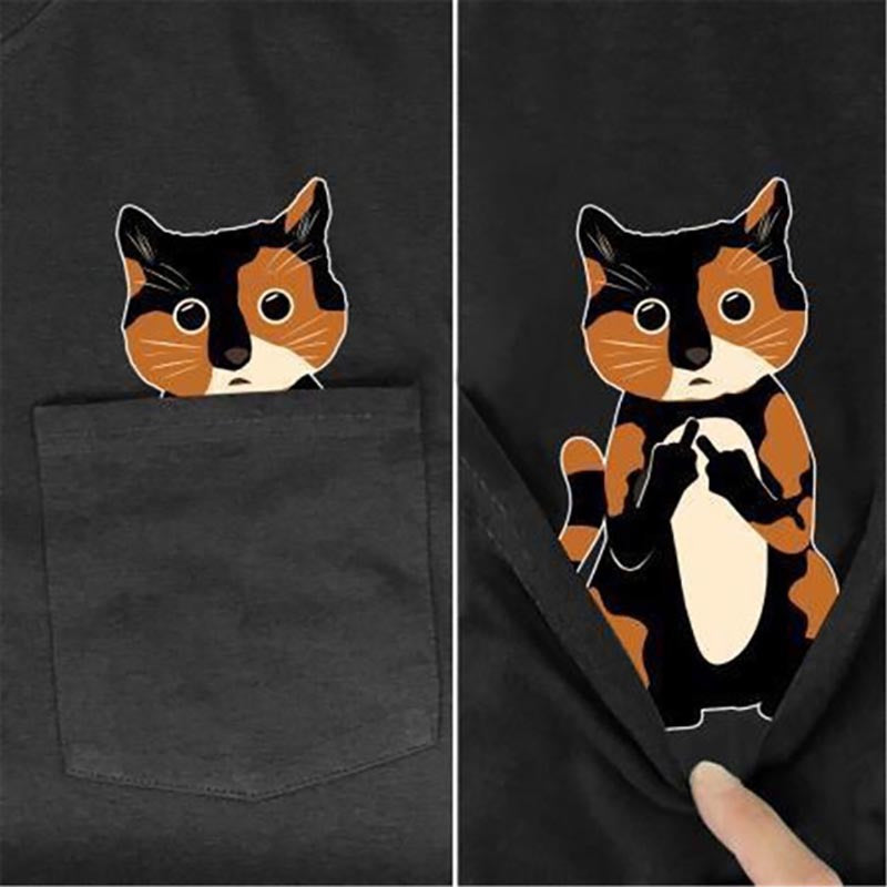 CHEEKY CRITTER POCKET TEE: A PLAYFUL SURPRISE INSIDE "GREY CAT"