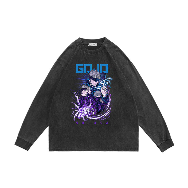 Retro Washed Anime Crew Neck Sweatshirt