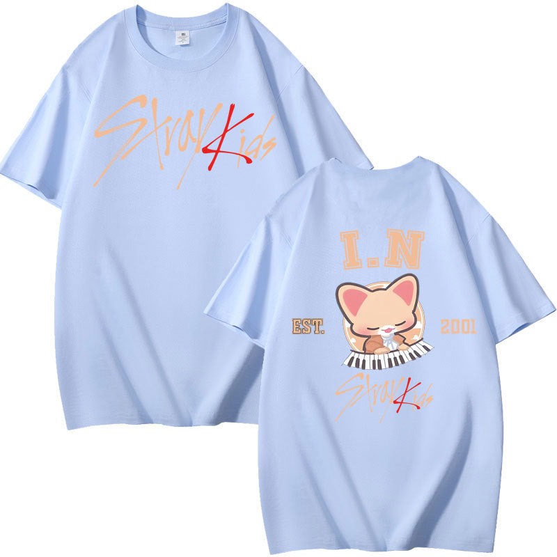 Casual Kpop Pattern Print Cotton Loose T-shirt