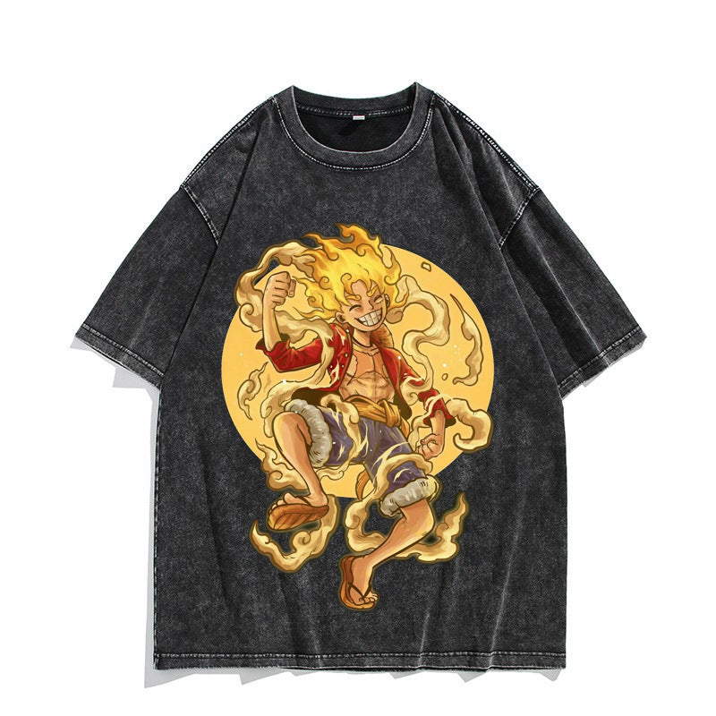 Unisex Nika Luffy Washed Retro Cotton T-shirt