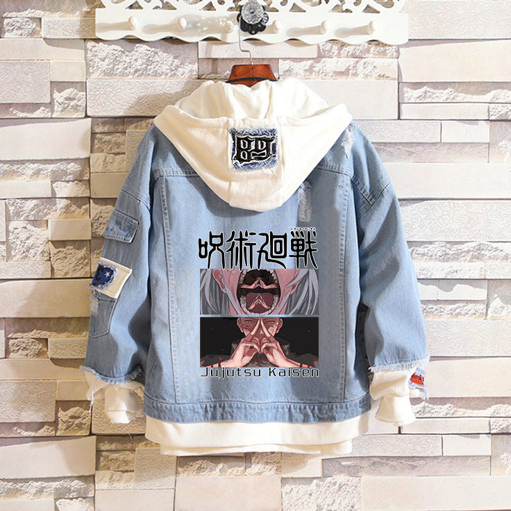 Trendy Anime Printed Unisex Hooded Denim Jacket