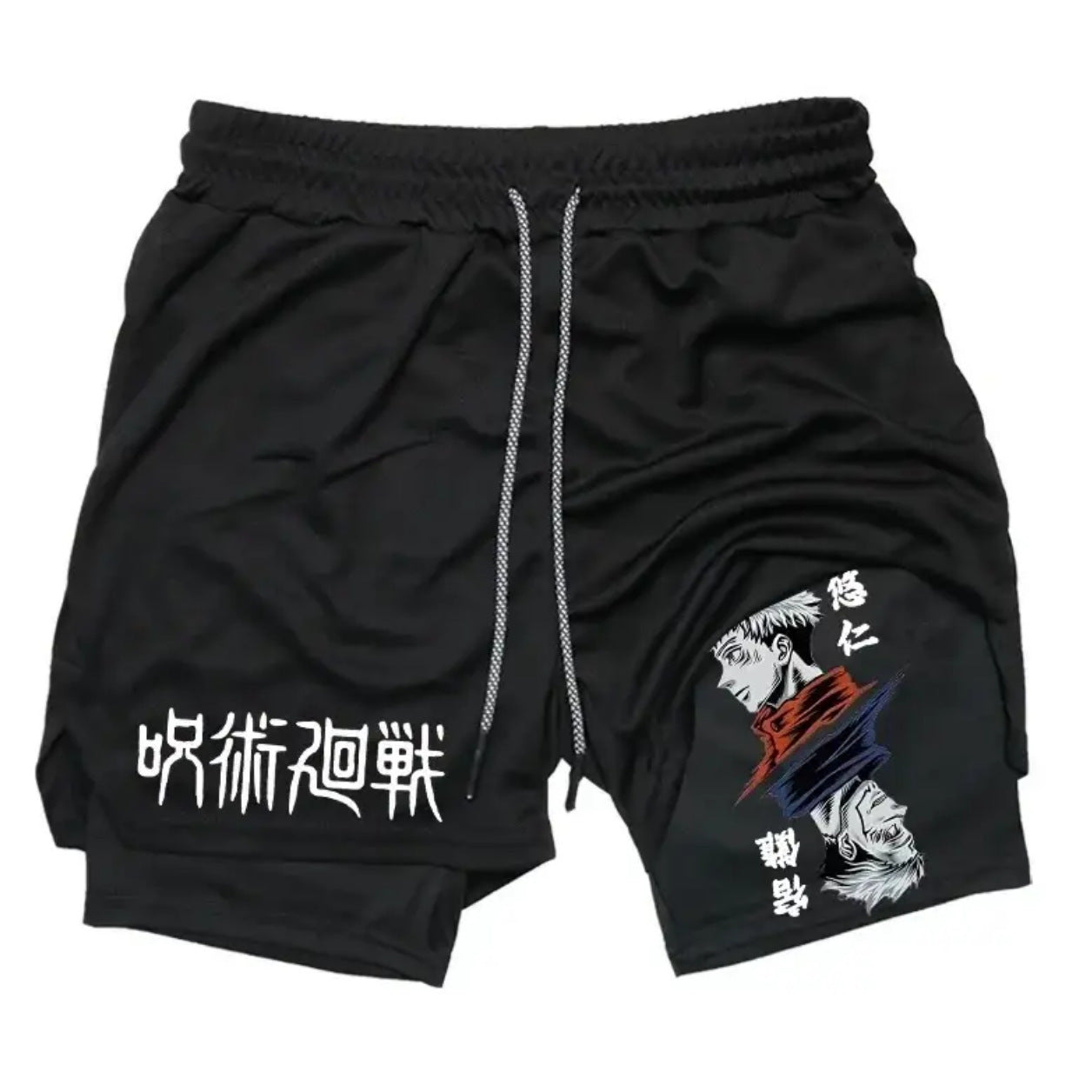 Men's Summer Anime Printed Double-layer Fitness Shorts