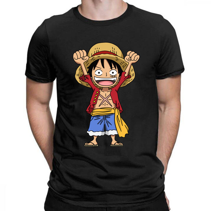 Men's Luffy Printed Crew Neck Pullover T-Shirt