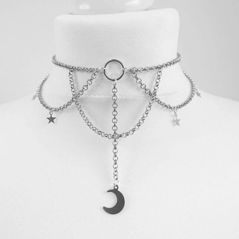 Moon Star Velvet Clavicle Chain Choker Necklace