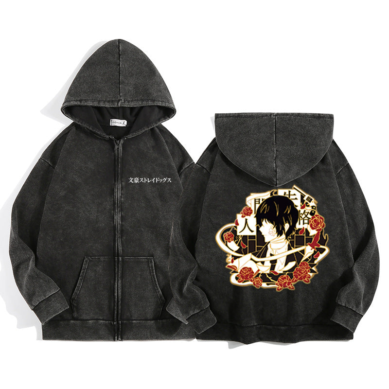 Vintage Anime Black Zipper Hoodie