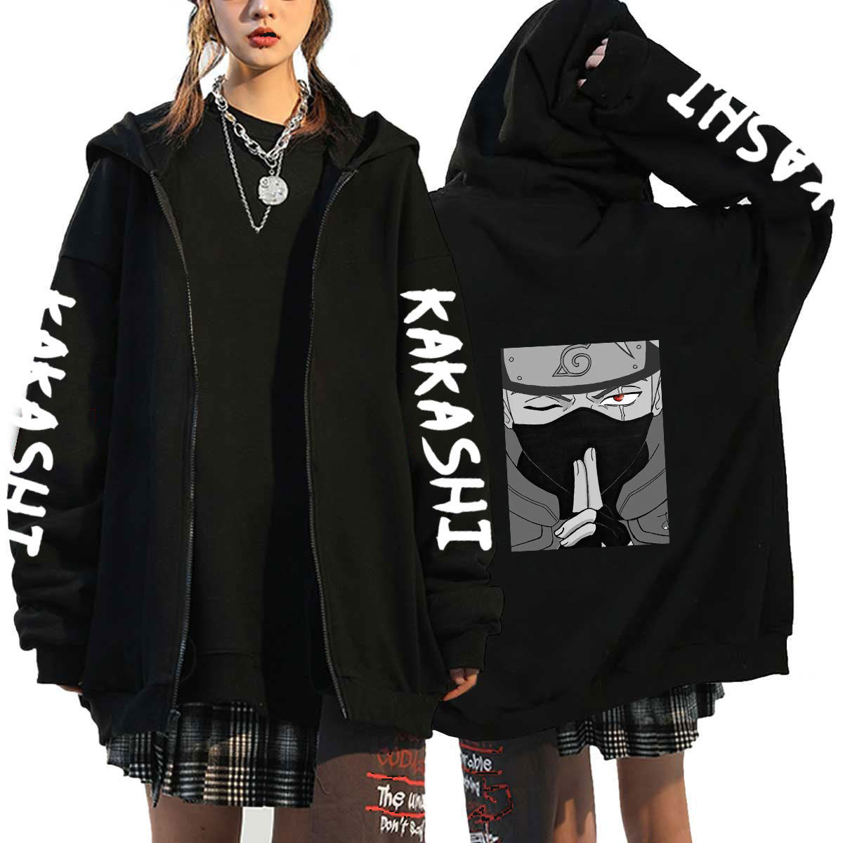 Unisex Anime Kakashi Zip Up Loose Hoodie