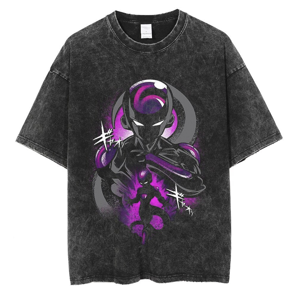 Vintage Washed Anime Print Casual T-shirt