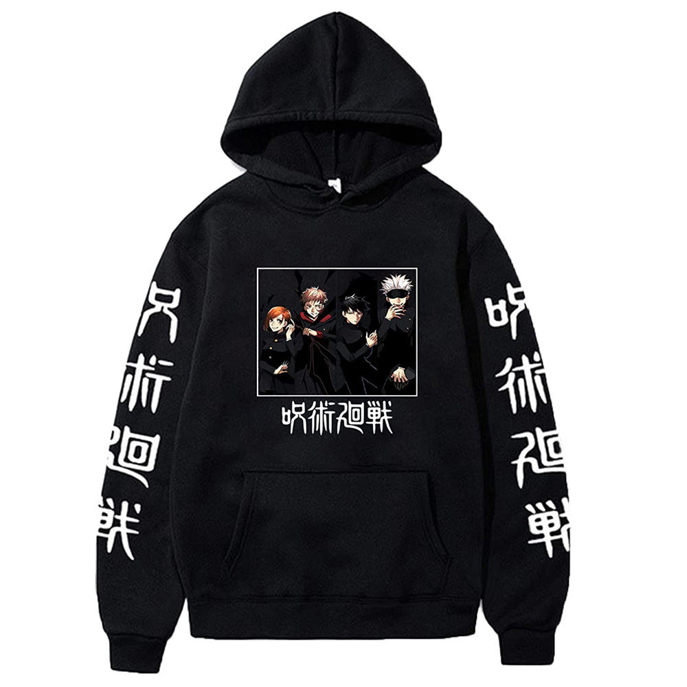 Men's and Women's Anime Print Casual Black Hoodie