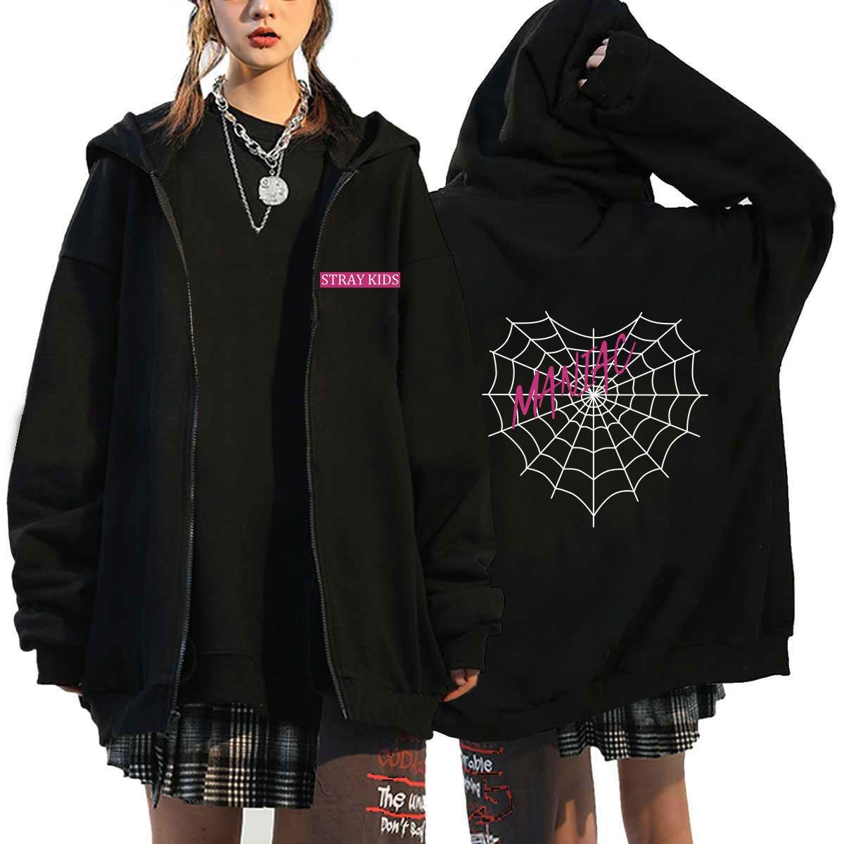 Chic Kpop Group Letter Printed Zip Up Hoodie