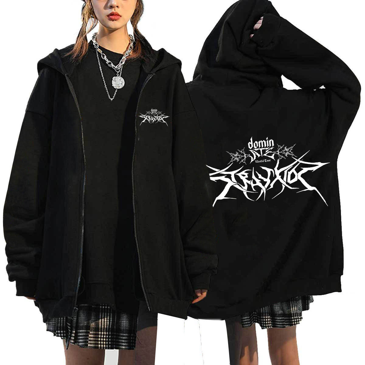 KPOP ATZ Logo Print Loose Zipper Hoodie