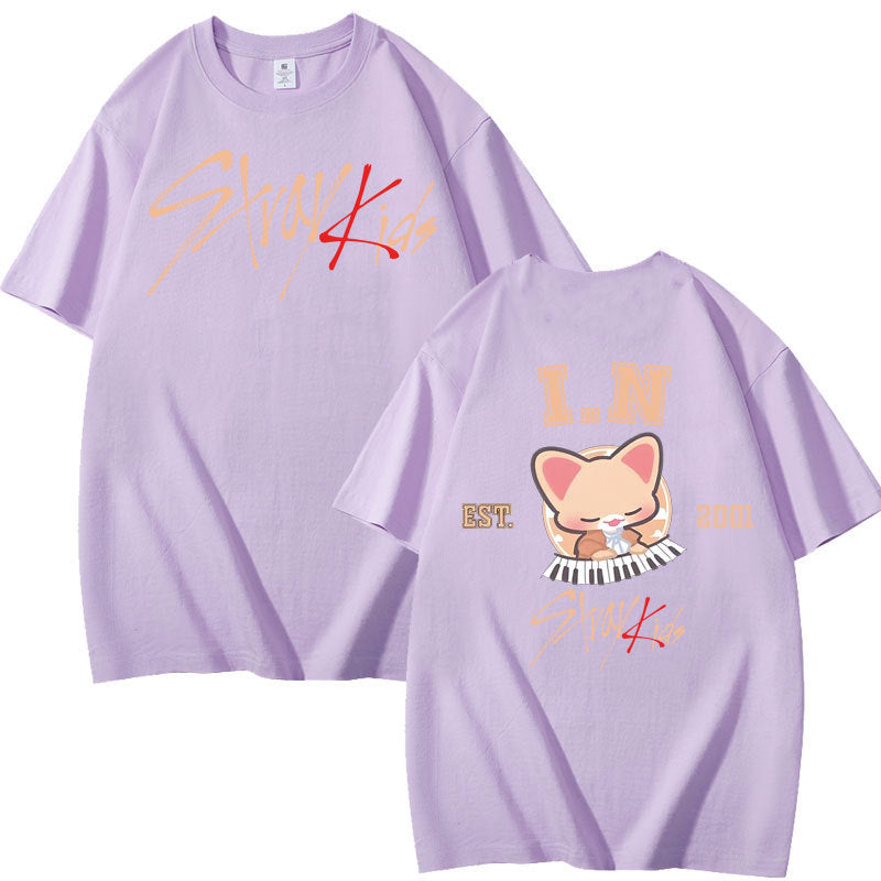 Casual Kpop Pattern Print Cotton Loose T-shirt