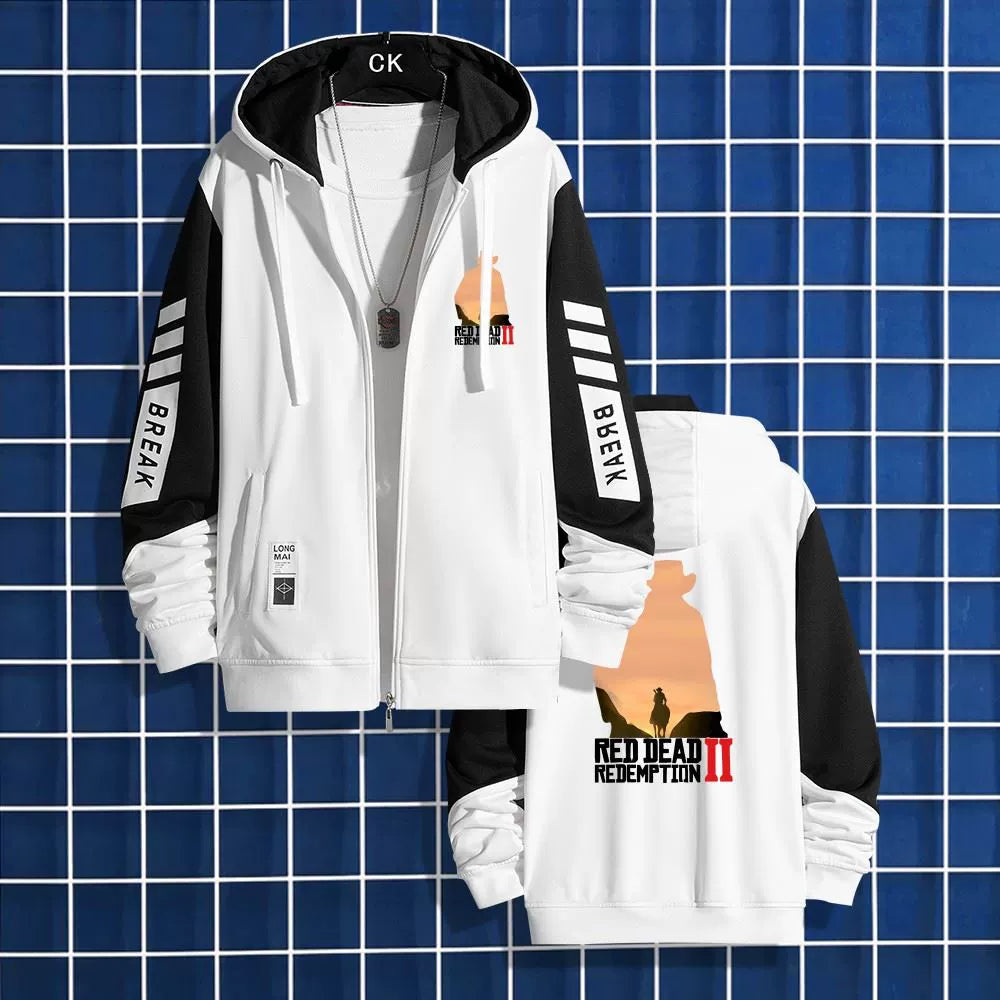 Unisex Game Graphic Zipper Hooded Loose Jacket