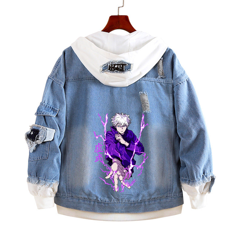 Unisex Anime Fake Two-piece Denim Loose Jacket