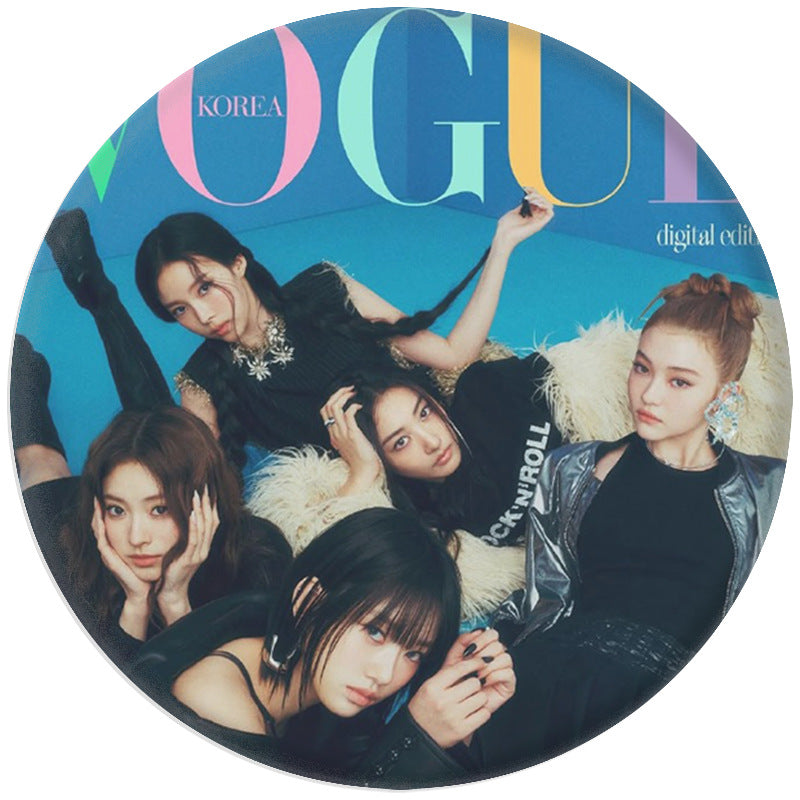 KPOP Magazine Cover Badge Mirror Keychain