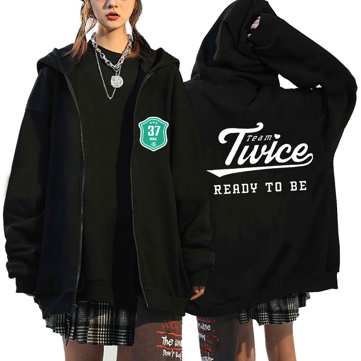 Kpop Graphic Print Hooded Zipper Cardigan