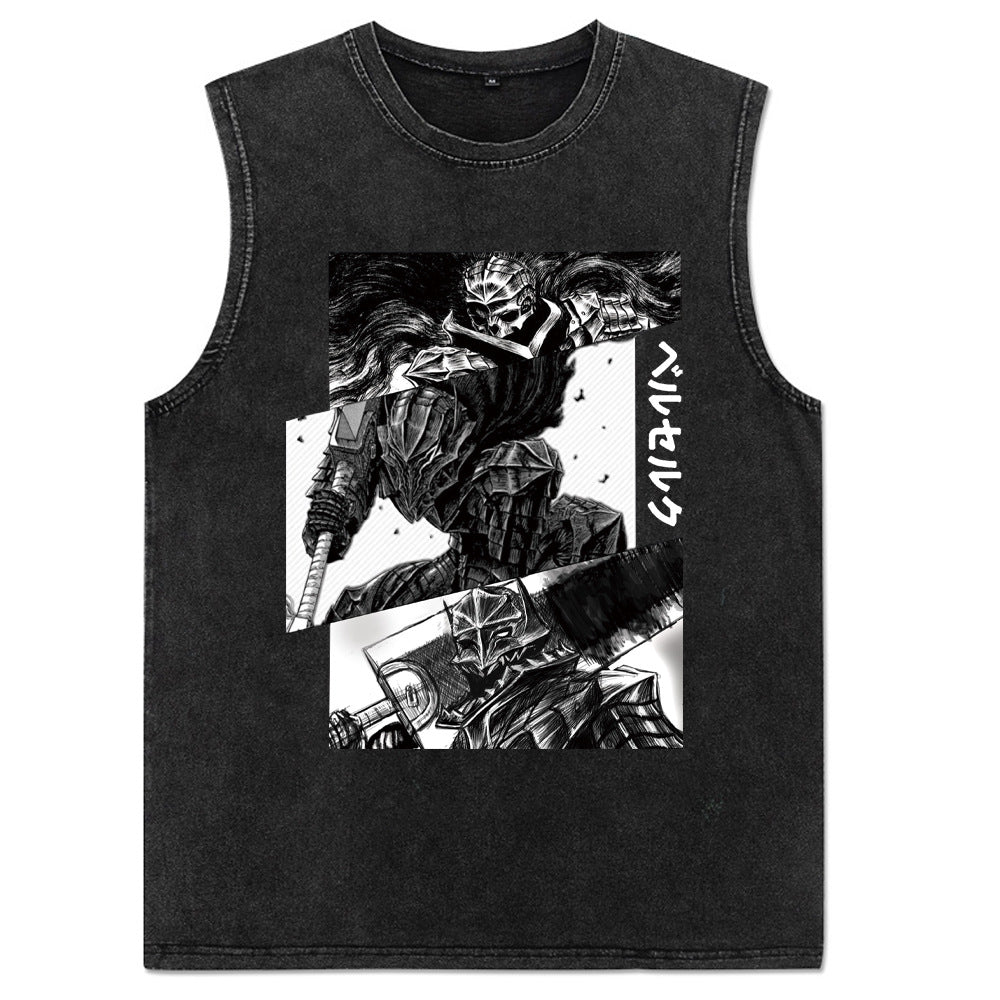 Trendy Men's Anime Print Washed Vest