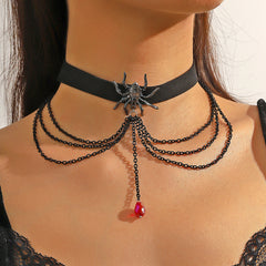 Dark Gothic Black Leather Choker Necklace