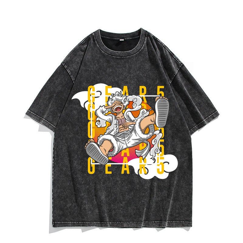 Unisex Nika Luffy Washed Retro Cotton T-shirt