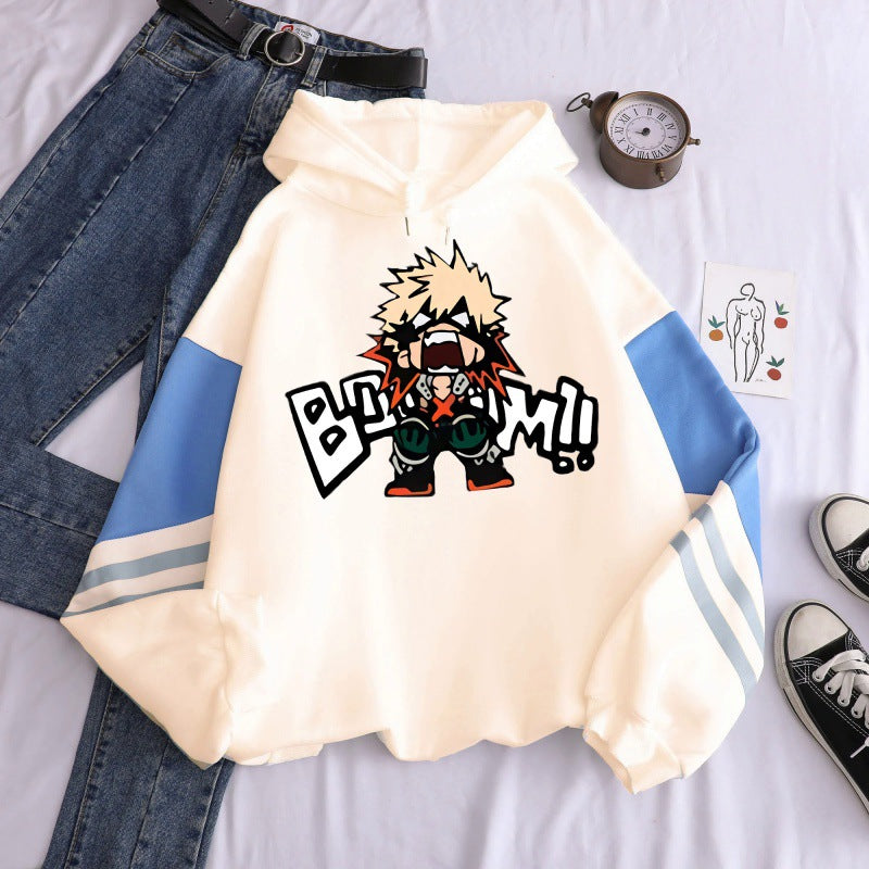 Casual Anime Print Color Block Hoodie