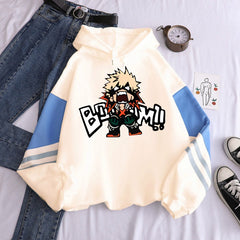 Casual Anime Print Color Block Hoodie