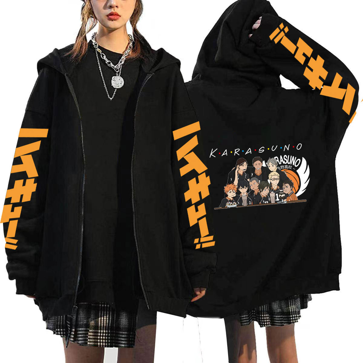 Unisex Anime Pattern Printed Loose Zipper Hoodie