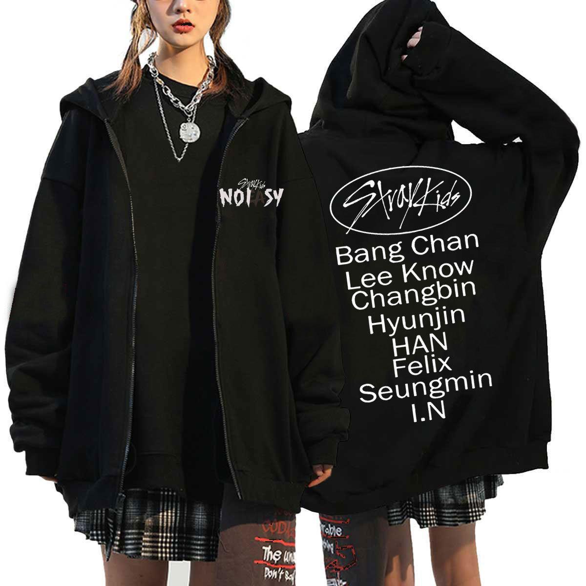 Chic Kpop Group Letter Printed Zip Up Hoodie