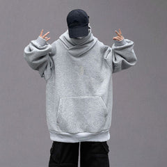 Men's Embroidery Turtleneck Kangaroo Pocket Hoodie