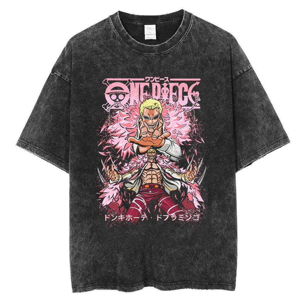 Trendy Anime Printed Short-sleeved Washed T-shirt