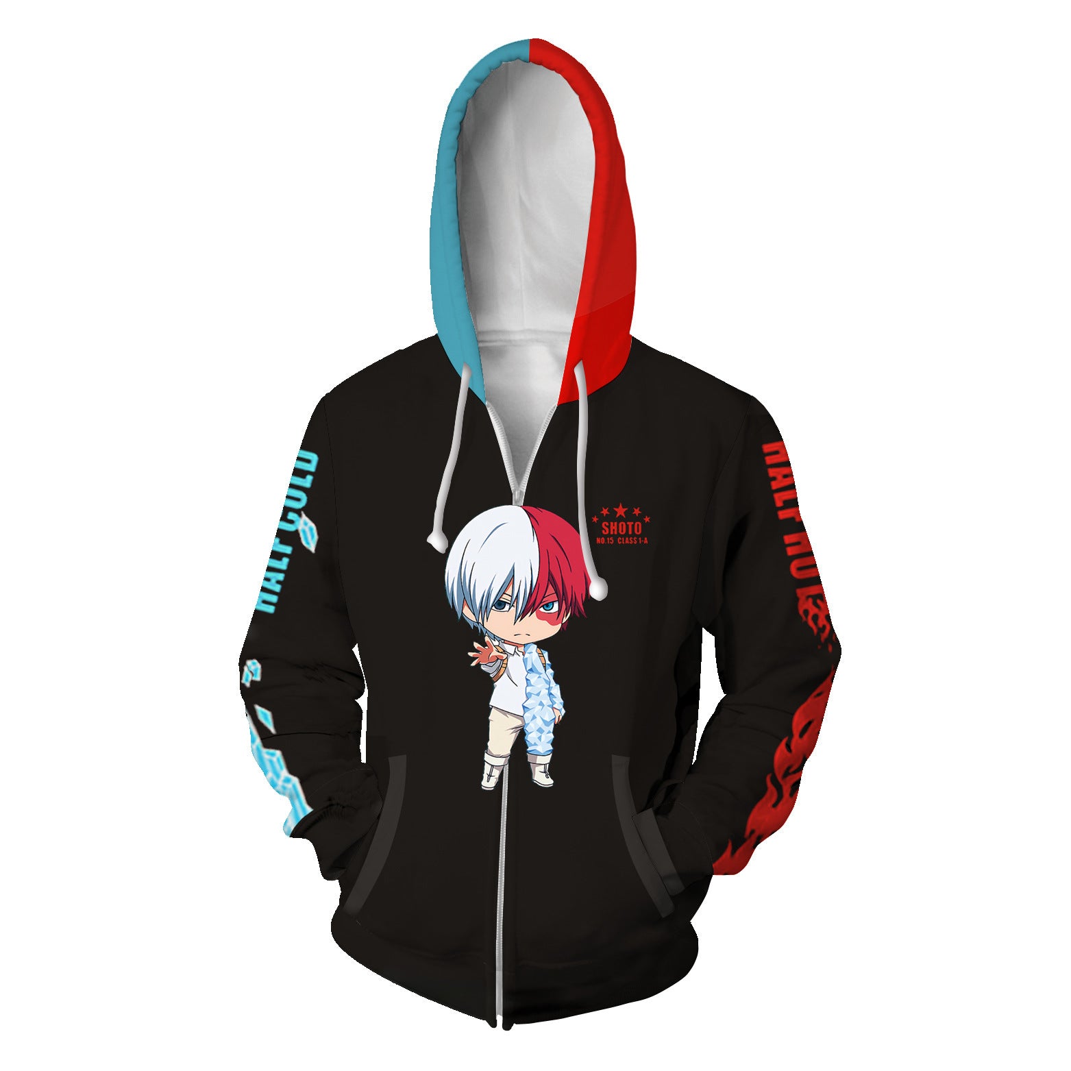 Unisex Anime Digital Print Zip Up Hoodie