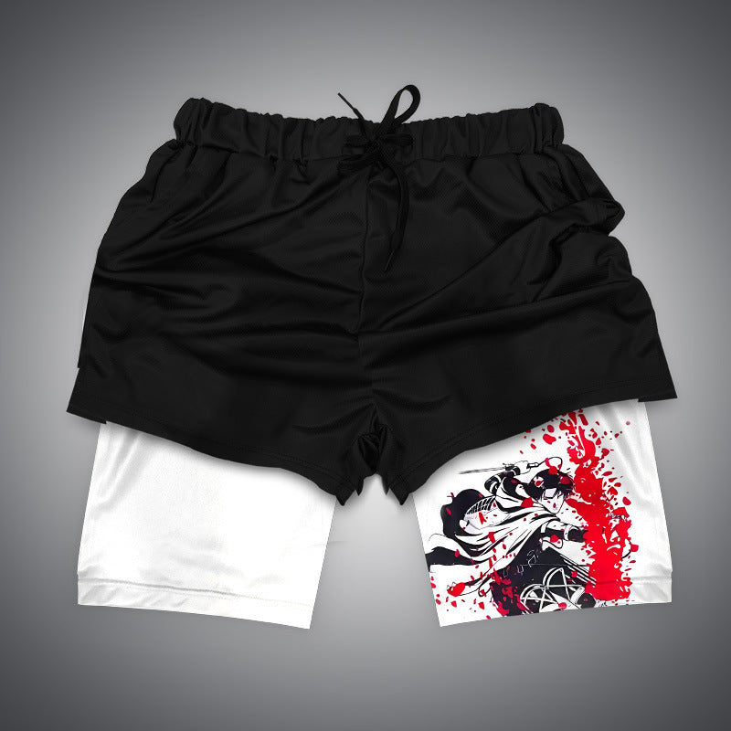 Trendy Anime Digital Print Double-layer Shorts